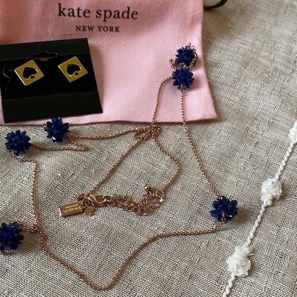 Kate Spade Flying Colors Rose Gold Chain with Navy Crystals & Logo Studs - Picture 1 of 3
